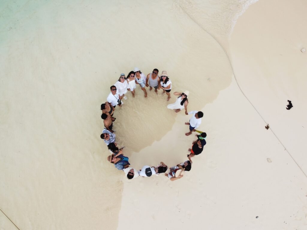 Aerial drone view of Naked Island sandbar, Siargao